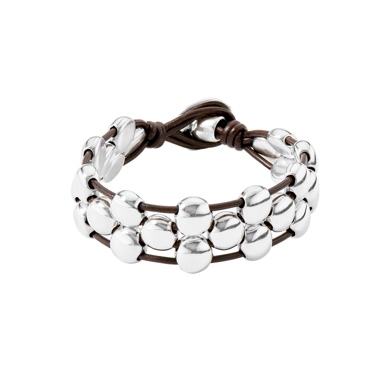 Unode50  FRIENDS BRACELET Bracelet in metal plated in 15 micron silver and leather. Medium.