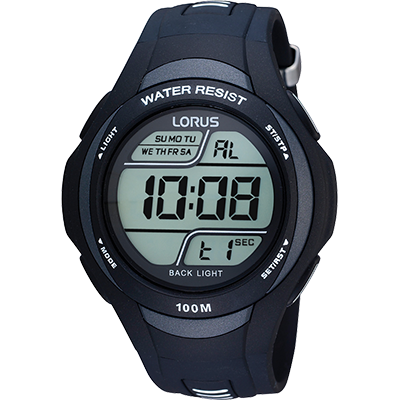 LORUS MENS BLACK SILICON DIGITAL SPORTS 100M