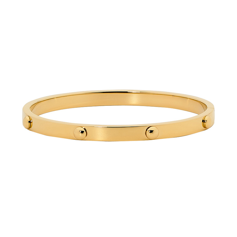 Stainless Steel Hinge Bangle  with  Raised Stud Feature & Gold IP Plating