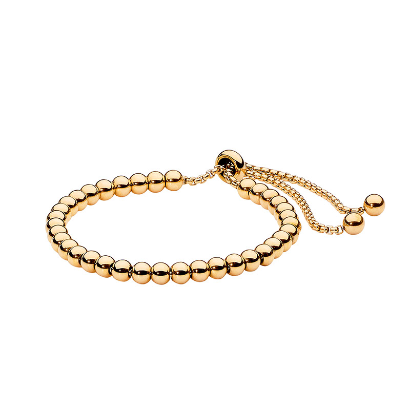 Stainless Steel 5mm Ball Bracelet  with  Slider Close & Gold IP Plating