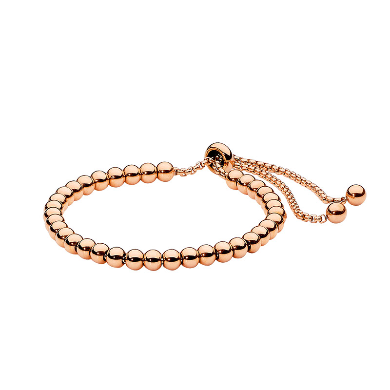 ST STEEL 5MM BALL BRACELET  with  SLIDER CLOSE & ROSE GOLD IP PLATING