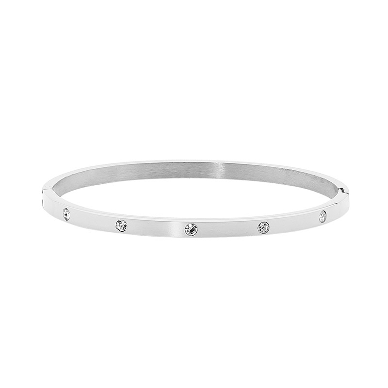 Stainless Steel Hinged 4mm wide Bangle  with  White CZ