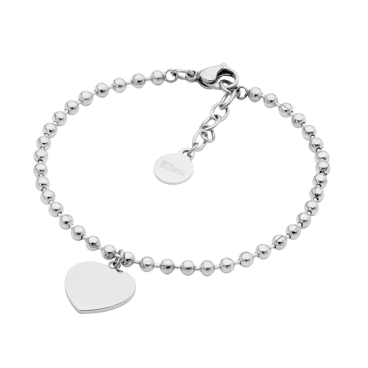 Stainless Steel 18cm Ball Chain Bracelet  with  Flat Heart