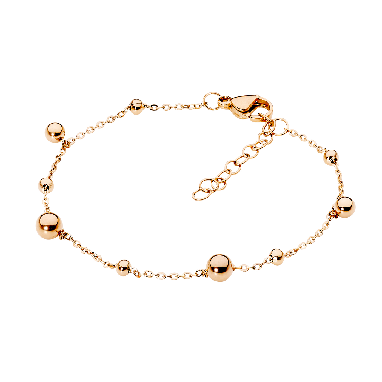 Stainless steel bracelet 17+2cm  with  ball feature & rose gold IP plating