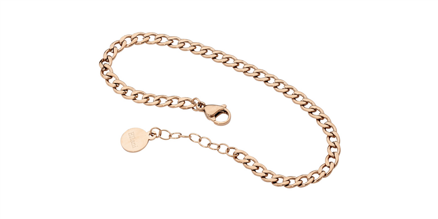 Stainless steel curb chain bracelet, 17cm+ ext.  with rose gold IP plating