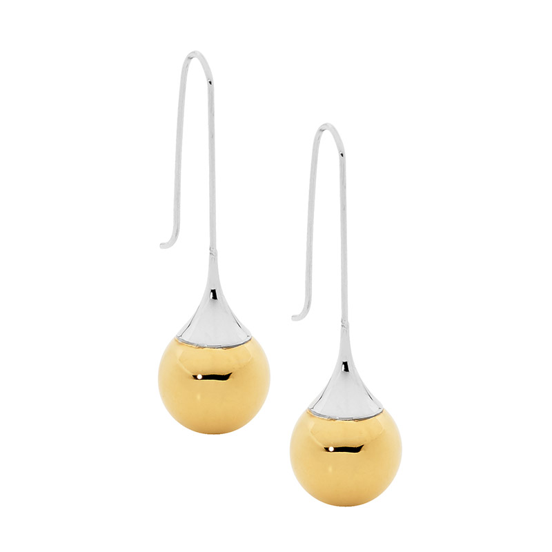 Stainless Steel Long Drop Earrings  with  Gold IP Plating Ball Only