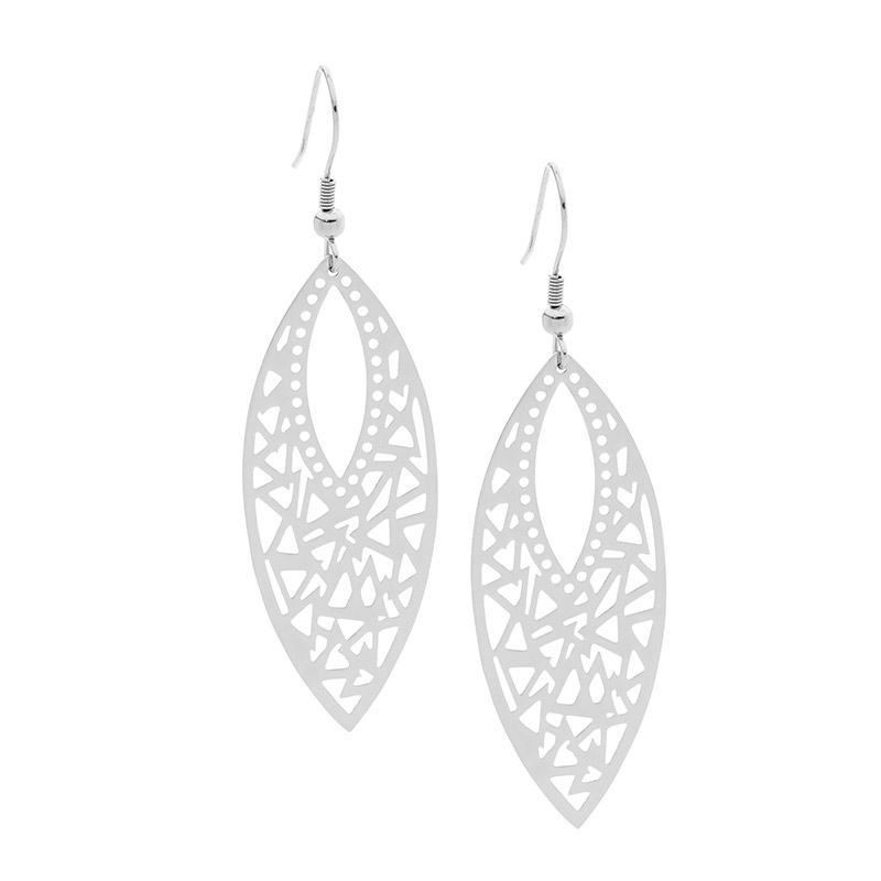 Stainless Steel Filigree Leaf Drop Earrings