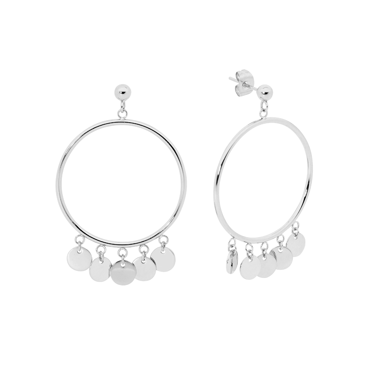 Stainless Steel 3cm Open Circle, 5x Disk Earrings