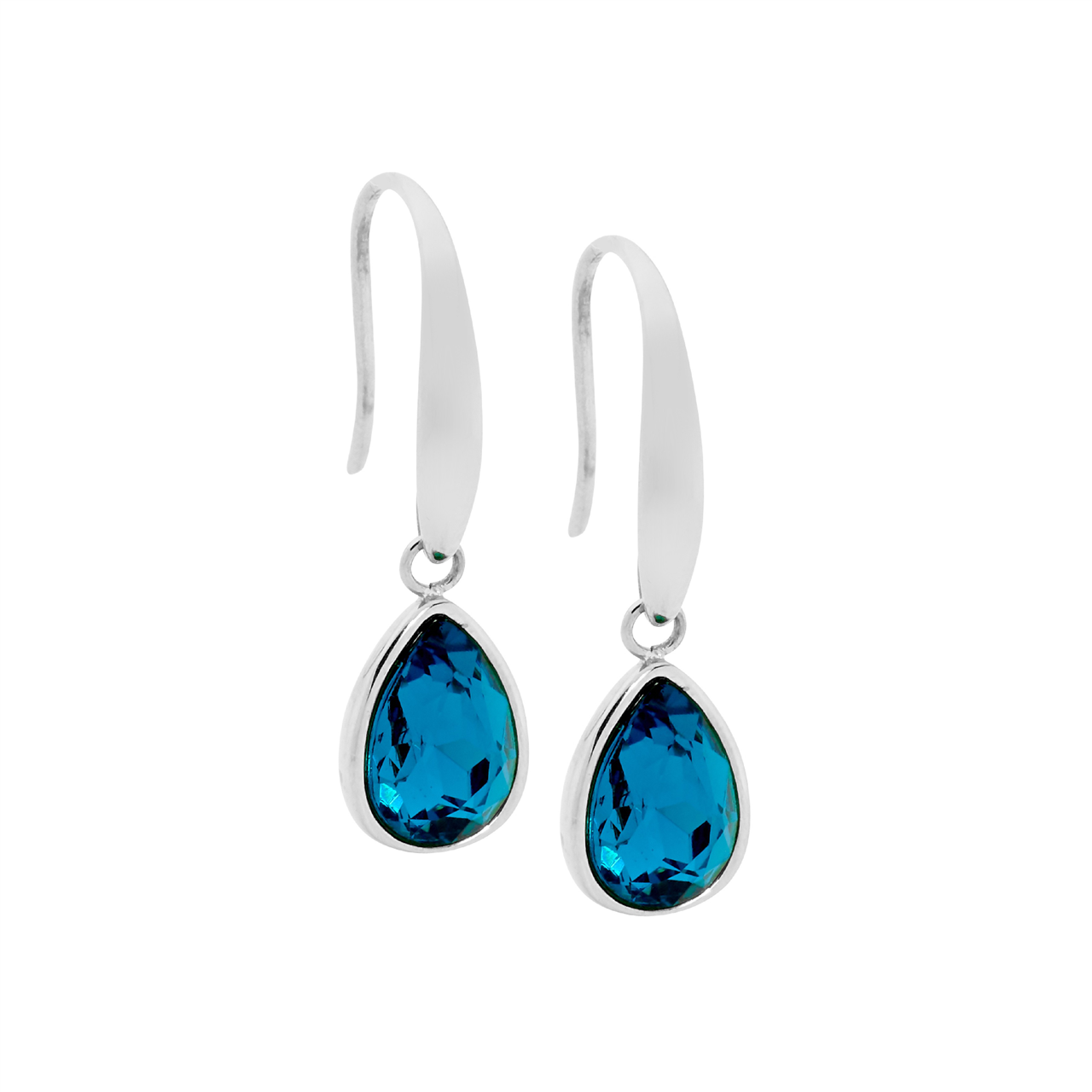Stainless Steel Tear Drop  with  Blue Glass