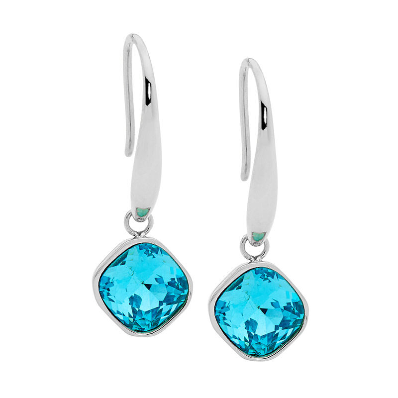 Stainless Steel Mint Glass Square Drop Earrings