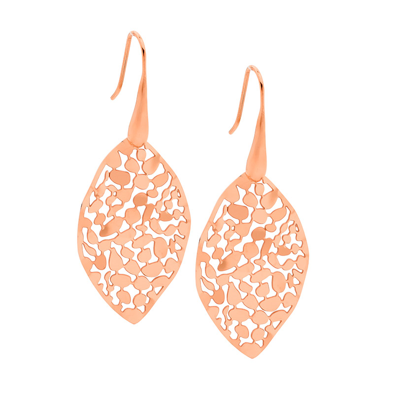 Stainless Steel 35mm Leaf Earrings shp/hook  with  Rose Gold IP Plating