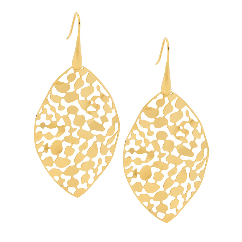 Stainless Steel 50mm Leaf Earrings shp/hook  with  Gold IP Plating