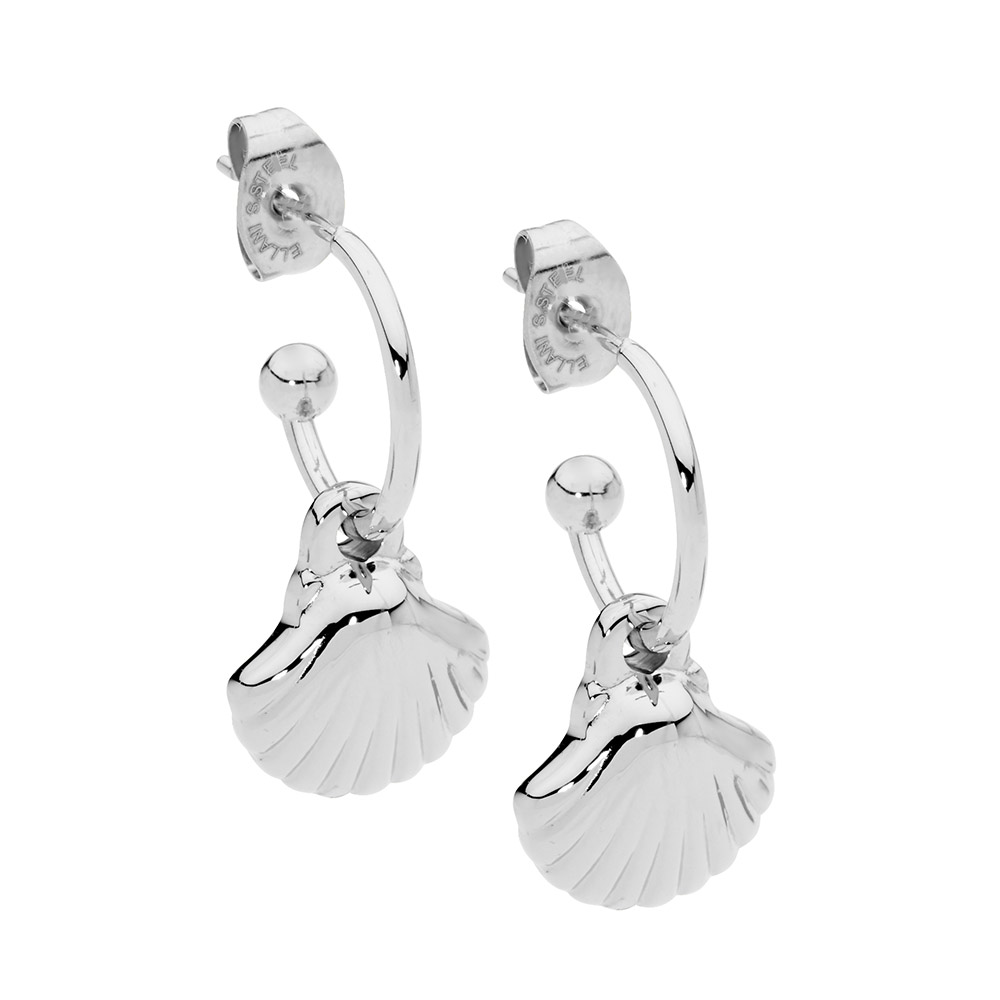 Stainless steel 12mm hoop earrings with shell drop