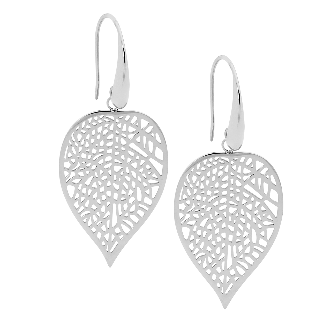 Stainless steel leaf drop earrings