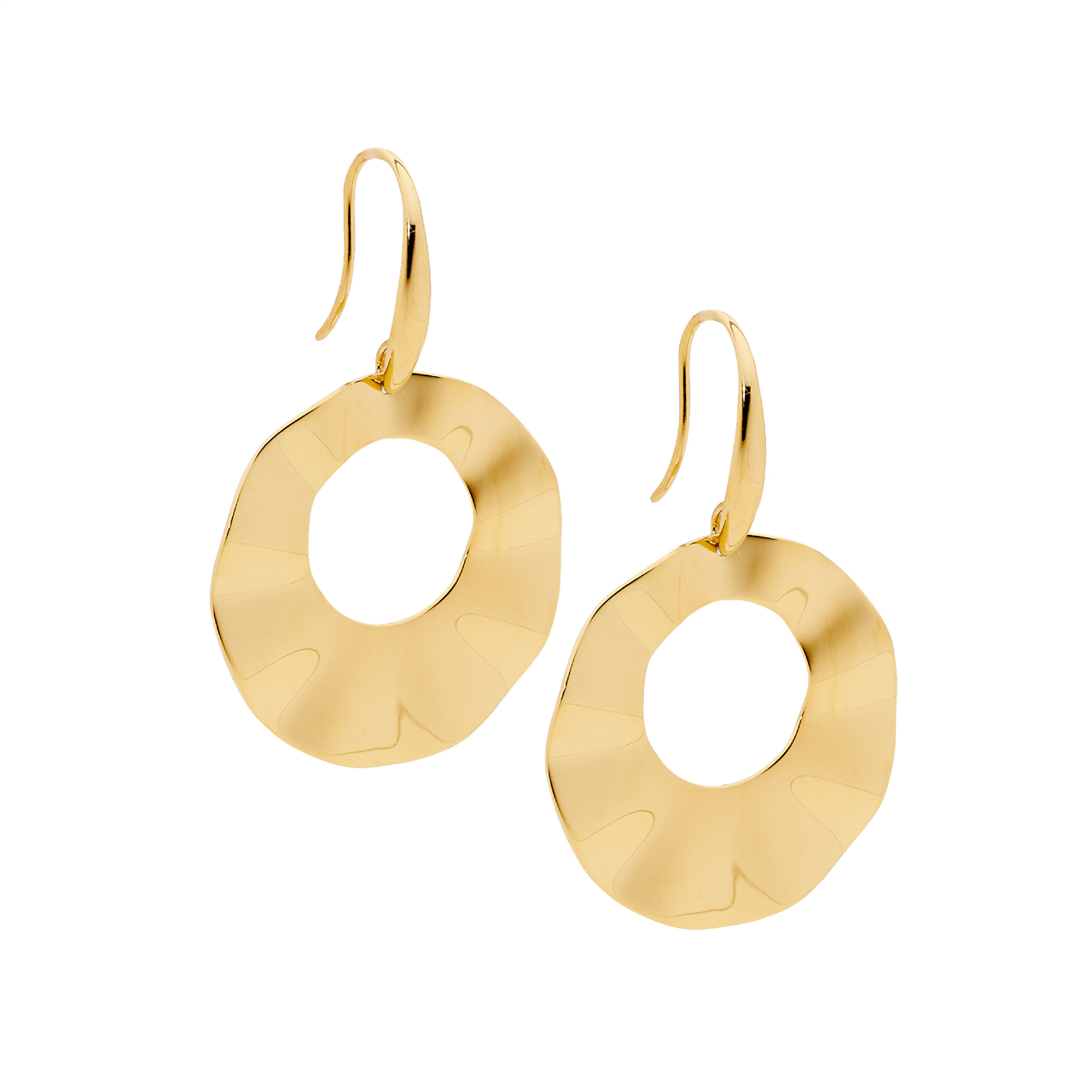 Stainless steel 3cm open wave disk drop earrings  with gold IP plating