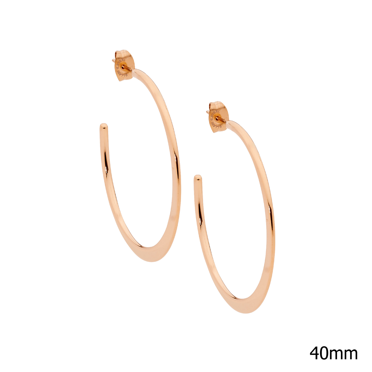 Stainless Steel 40mm flat edge hoop earrings  with  rose gold IP plating