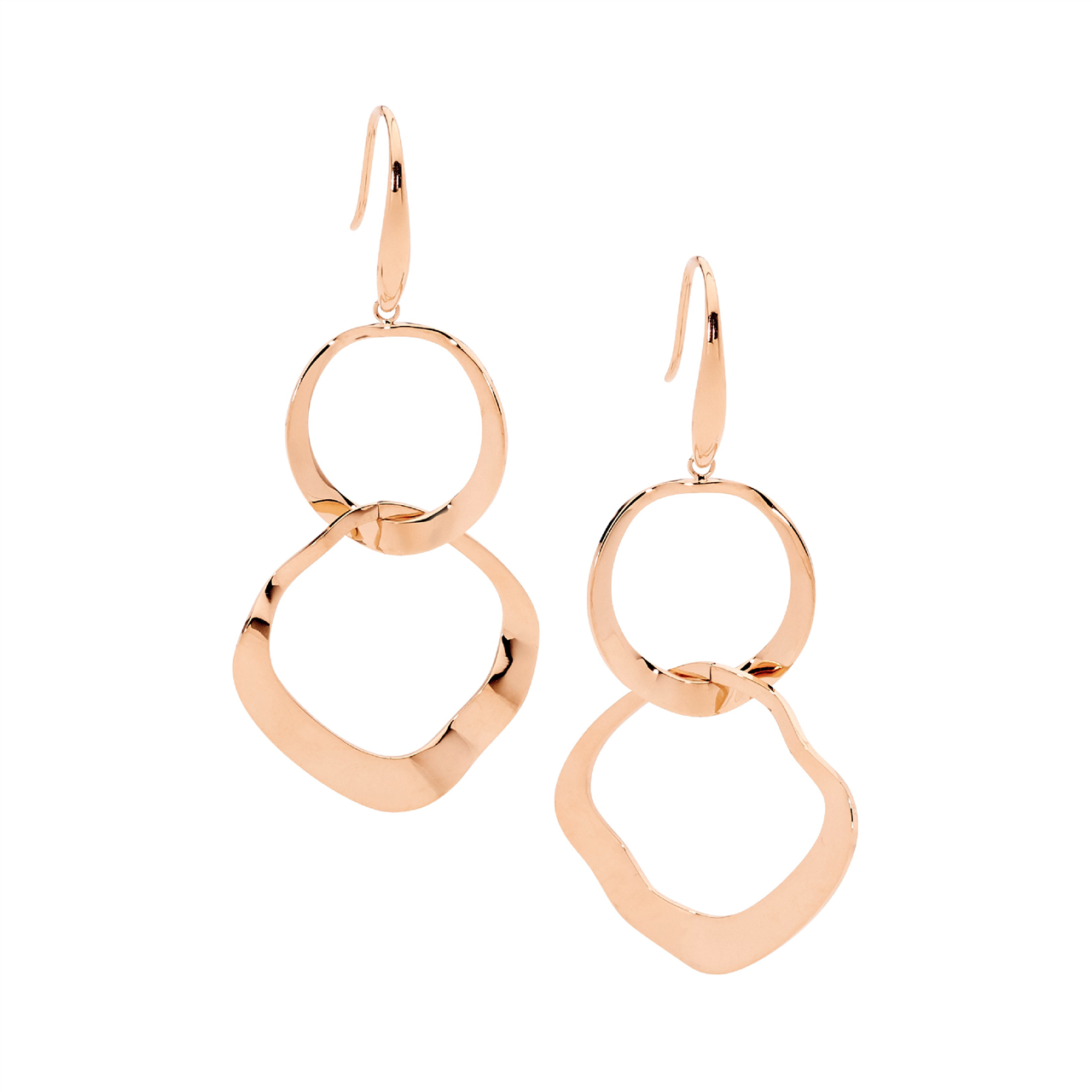 Stainless steel dbl wave open circle earrings  with rose gold IP plating