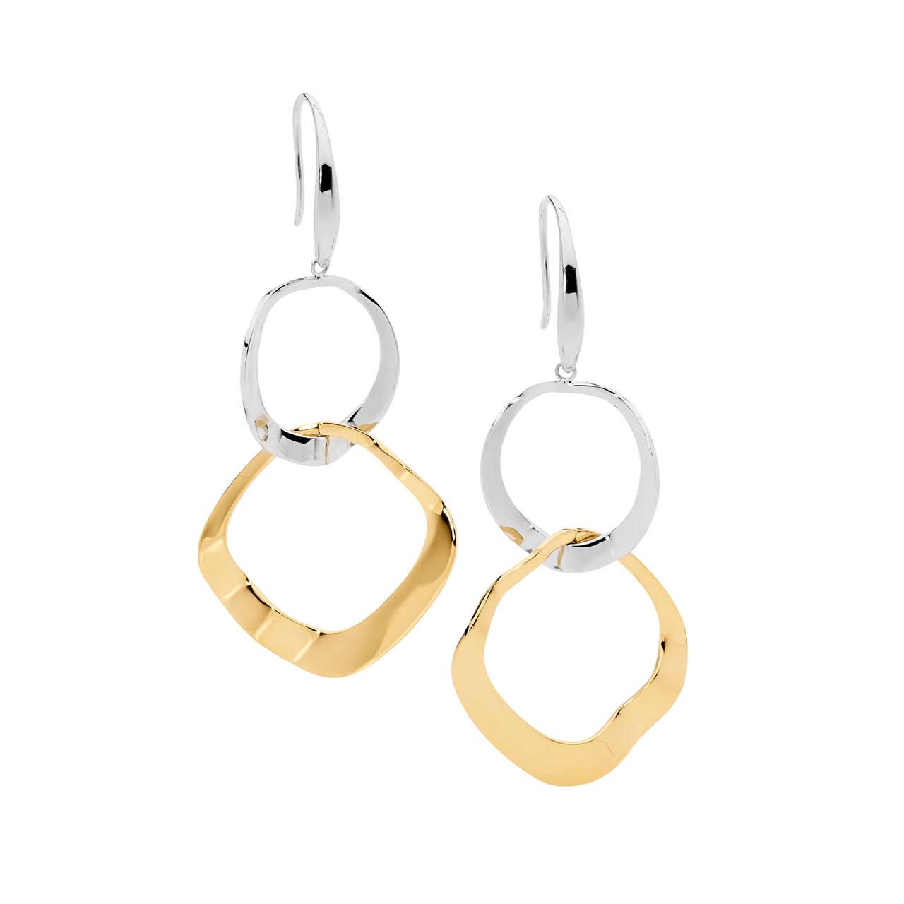 Stainless steel dbl wave open circle earrings  with 2 tone gold IP plating