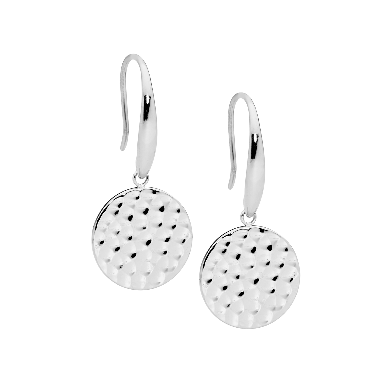 Stainless steel 15mm hammered disk on shp/hook earrings
