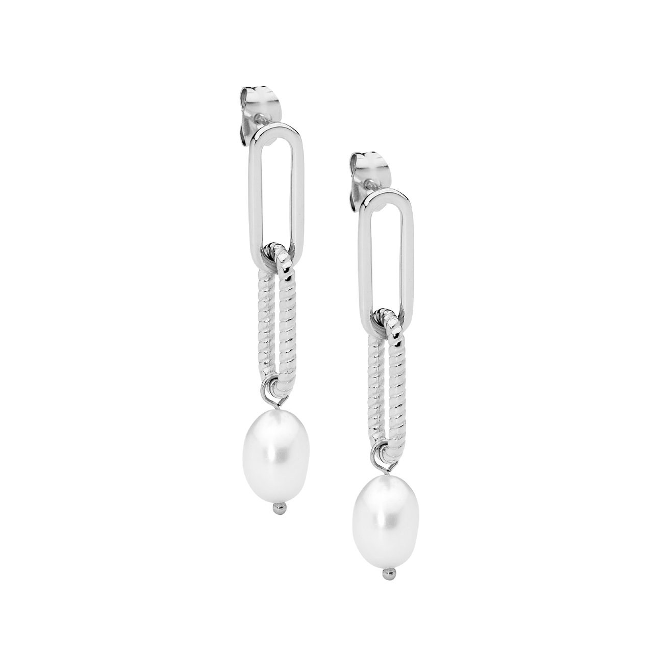 Stainless steel paperclip earrings  with  freshwater pearl