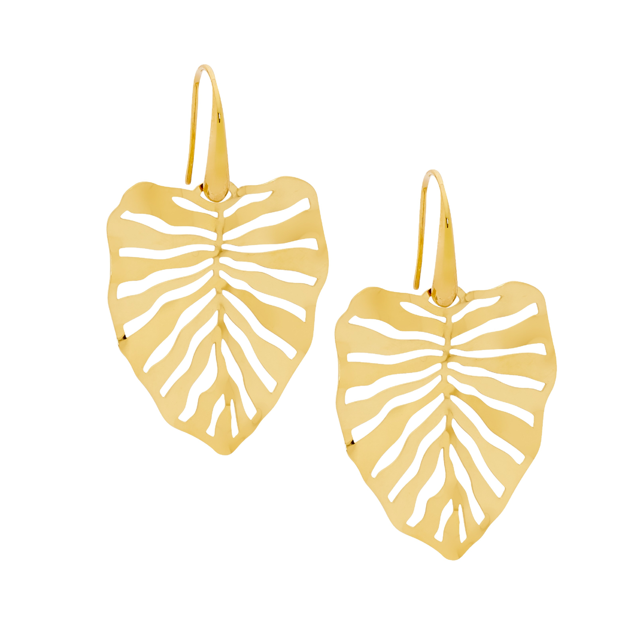 Stainless steel 36mm monstera leaf earrings  with  gold IP plating