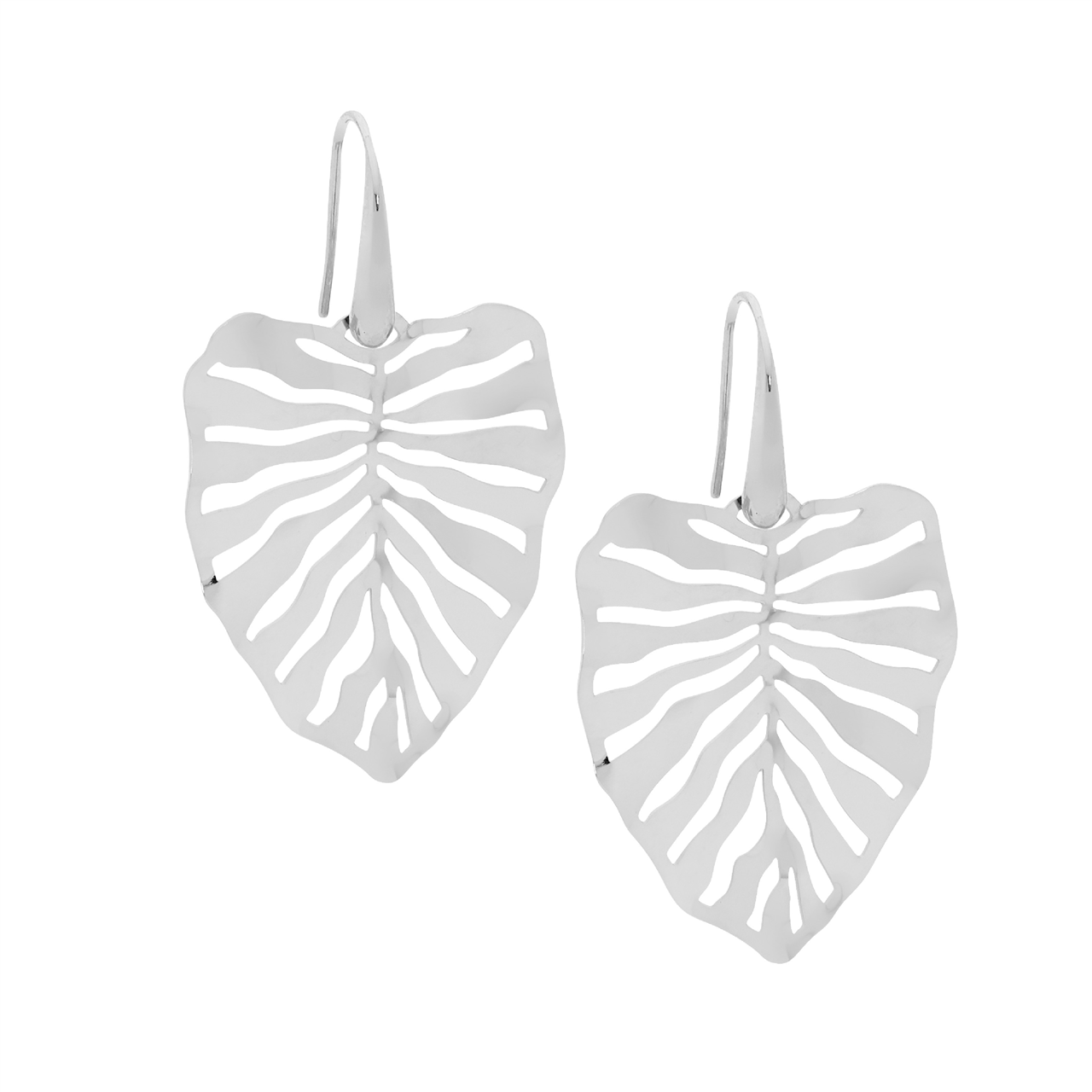 Stainless steel 36mm monstera leaf earrings