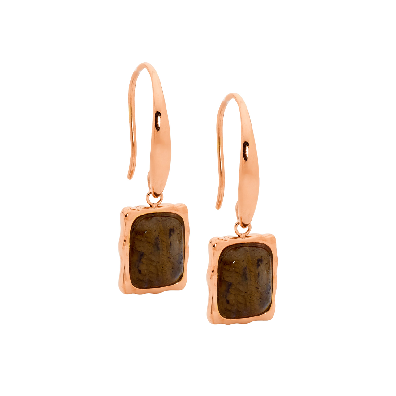 Stainless steel labardorite drop earrings  with  rose gold IP plating