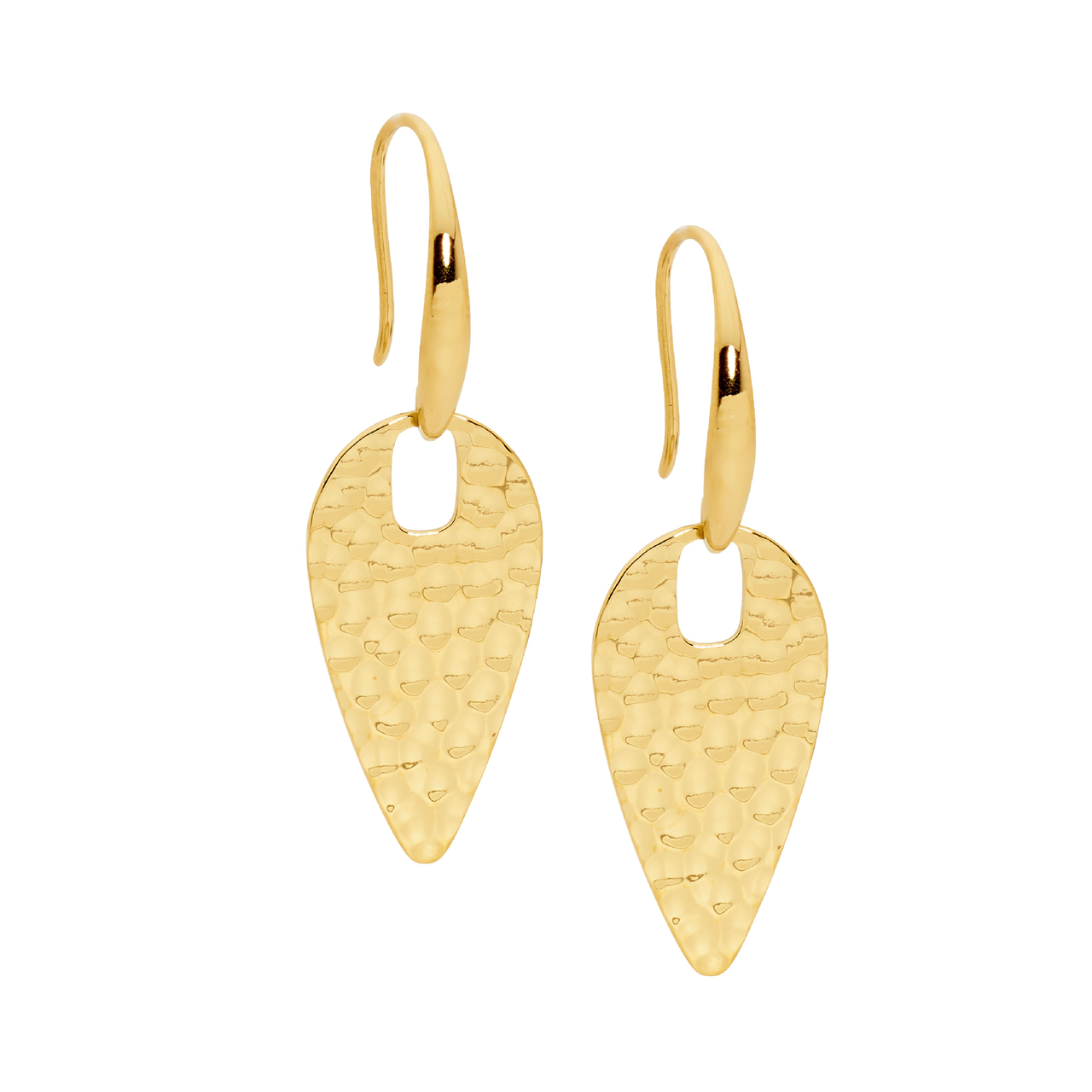 Stainless steel hammered spear drop earrings  with  gold IP plating