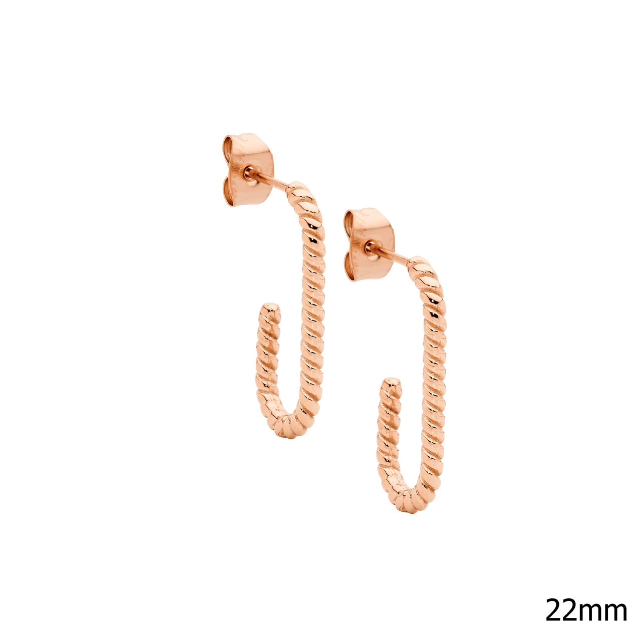 Stainless steel 22mm twist hoop earrings  with rose gold IP plating