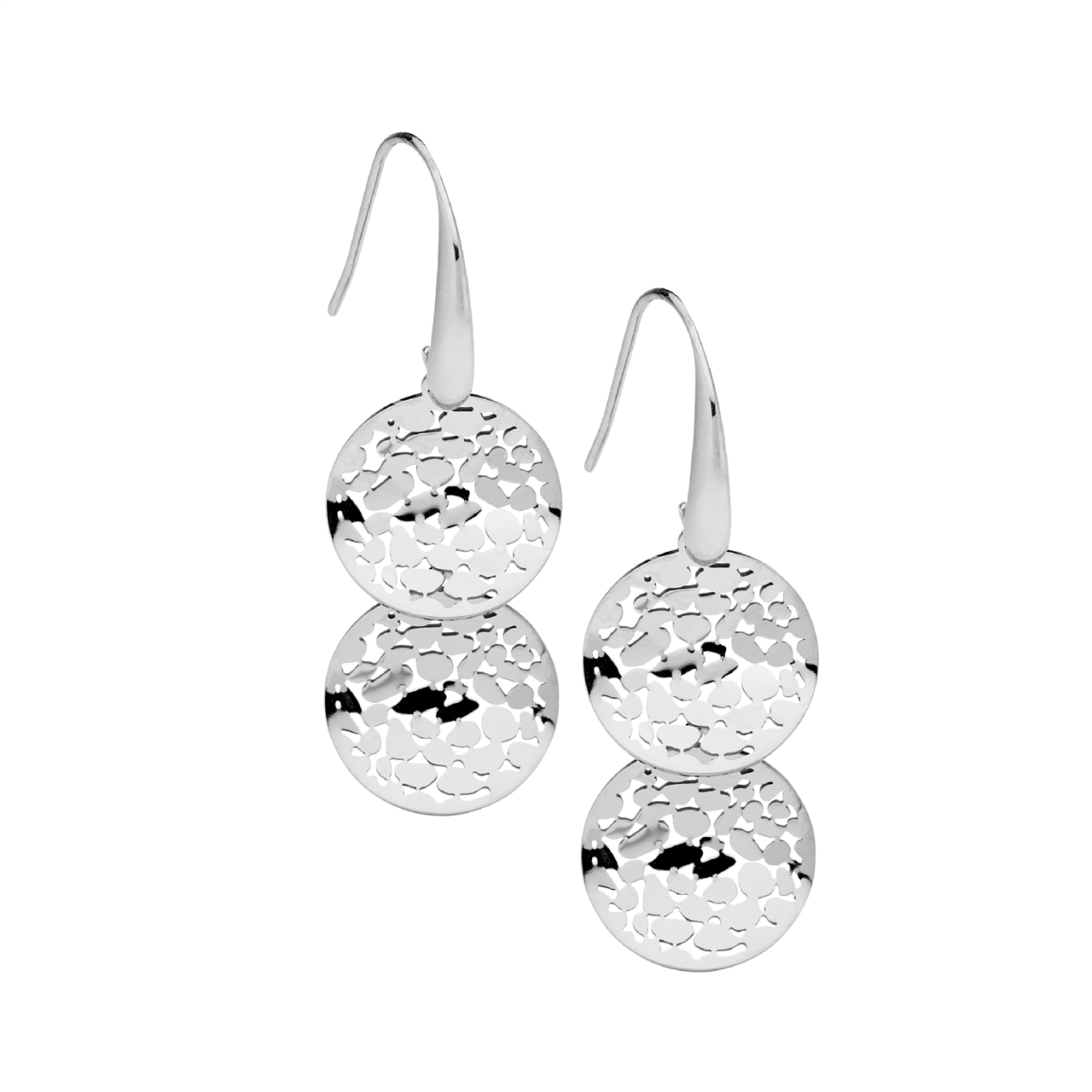 Stainless steel wave disk x 2 on shp hook earrings