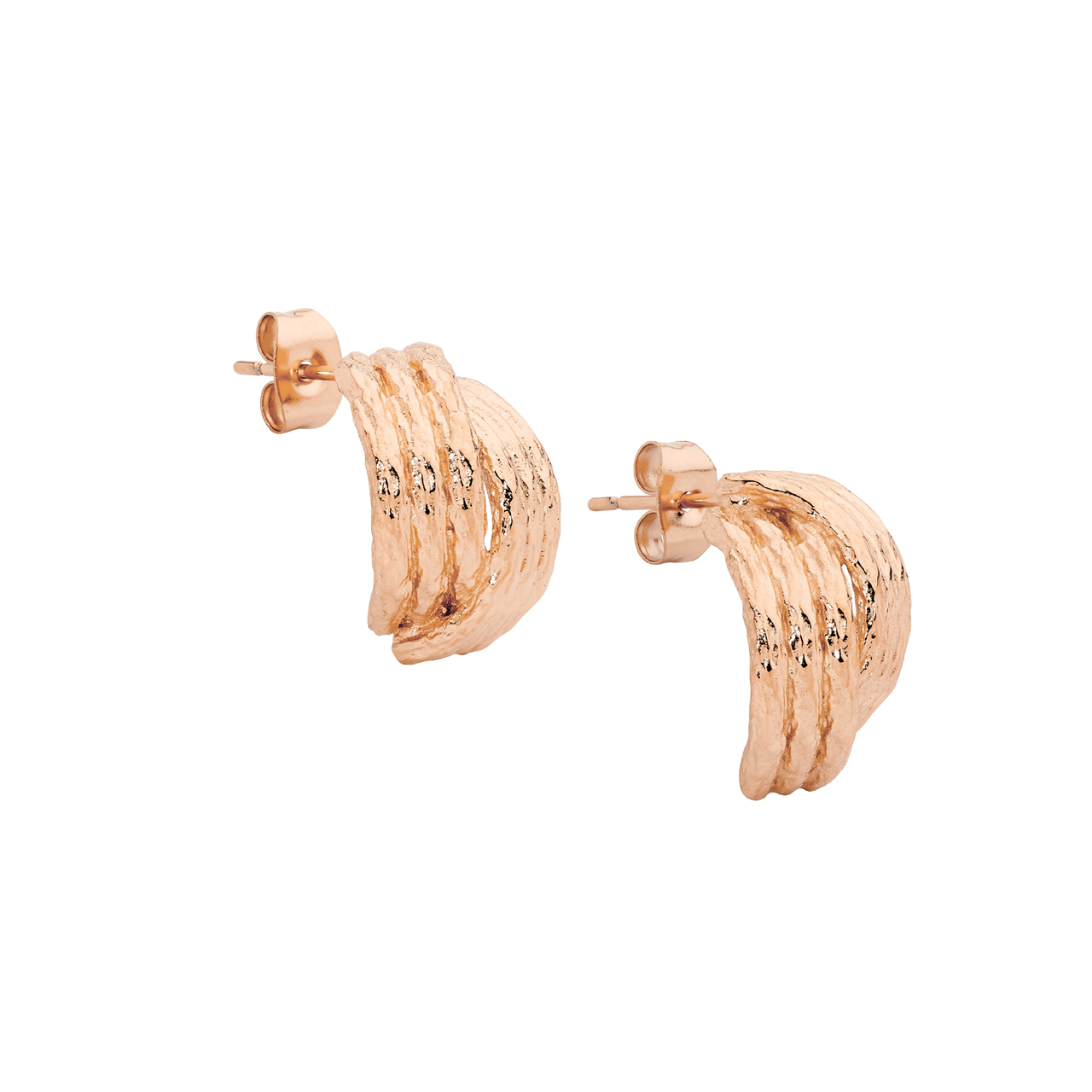 Stainless steel cross over 17mm hoop earrings, rose gold IP plated