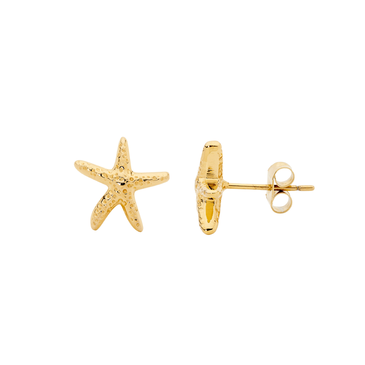 Stainless steel starfish stud earrings, gold IP plated