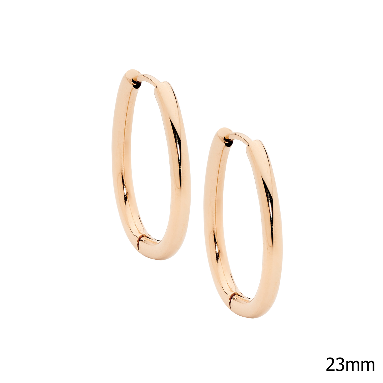 Stainless steel oval 23mm tube hoop earrings, rose gold IP plated