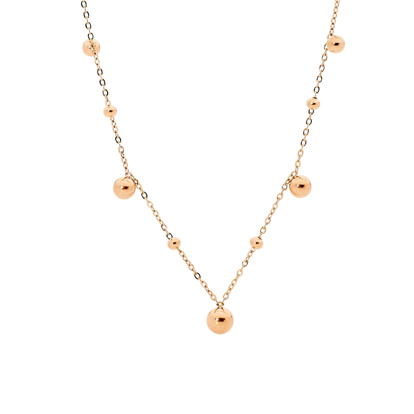 Stainless steel necklace 40+5cm  with  ball feature & rose gold IP plating