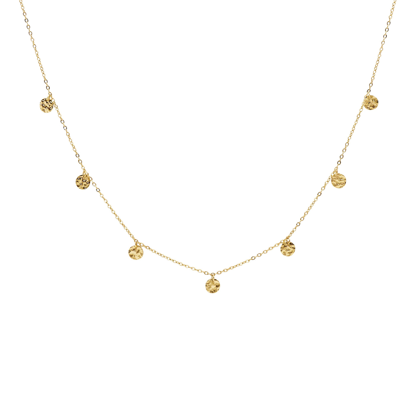 Stainless steel necklace 40+5cm  with  7x disk feature, gold IP plating