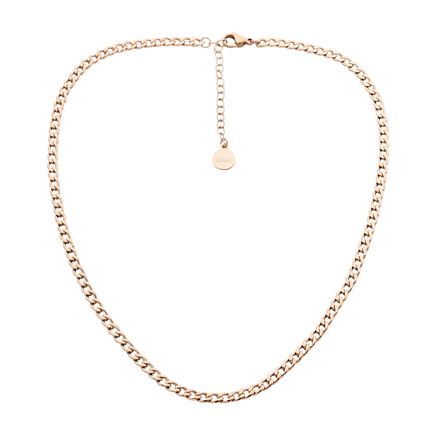 Stainless steel curb chain necklace 40cm+ ext.  with rose gold IP plating