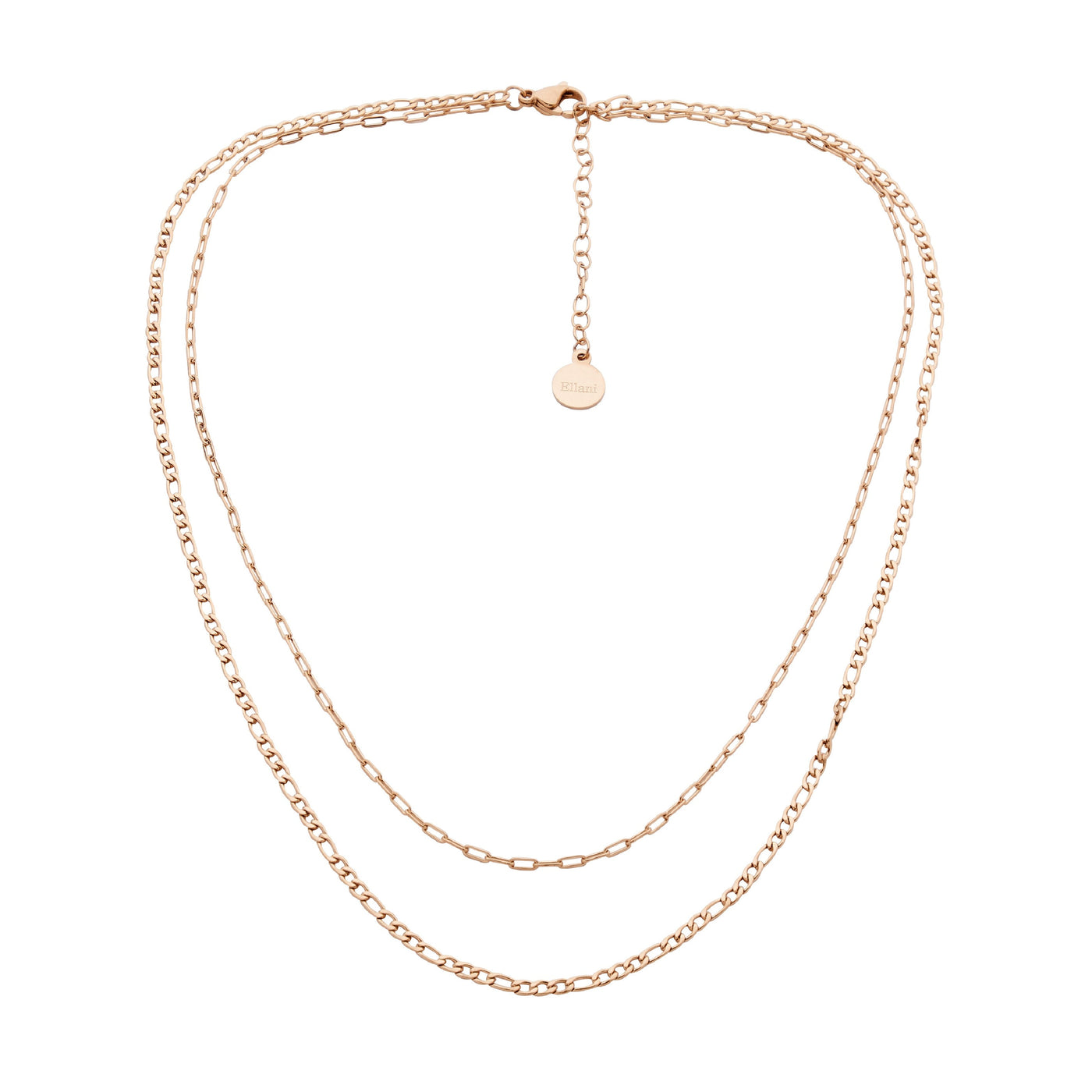 Stainless steel dbl chain necklace 40 & 45cm+ ext.  with rose gold IP plating