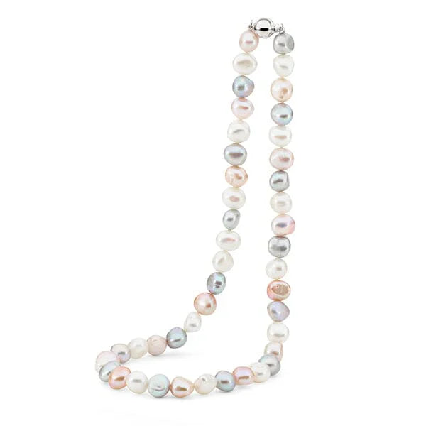 0401- MULTI COLOURED FRESHWATER PEARL STRAND WITH STERLING SILVER CLASP -WHITE, GREY, PINK BAROQUE