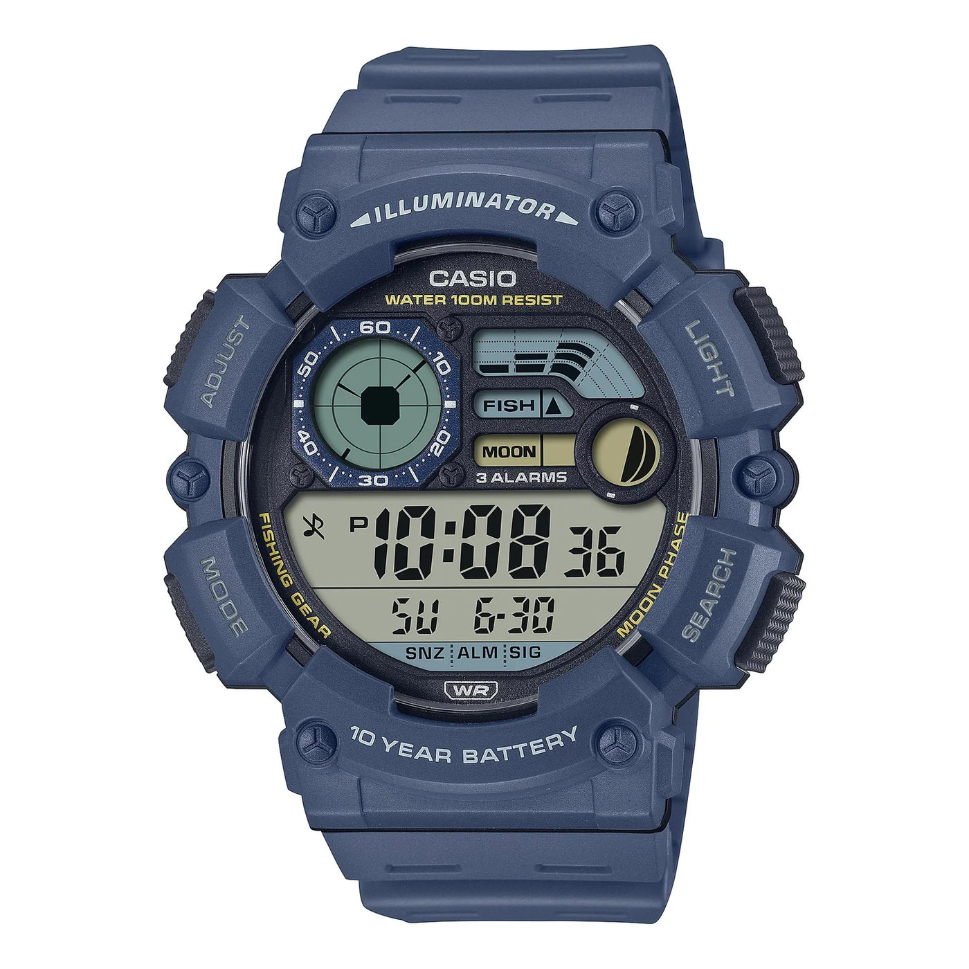 Casio Digital Watch with Moon Phase and Fishing Level: Blue WS1500H-2A