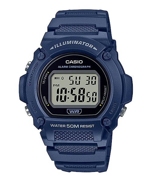 Casio Digital 50m WR Watch: Dark Blue W219H-2A